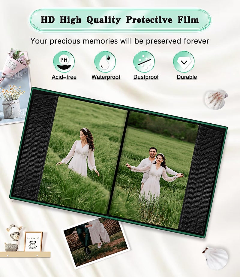 EJBLFE Ejblfe Photo Album 4x6 Linen Cover Slide-in Photo Album Book Can Holds 100 4x6 Photos with 50 Black Sheets for Family Wedding Baby and Holiday Pictures (Dark Green)  - Image 4