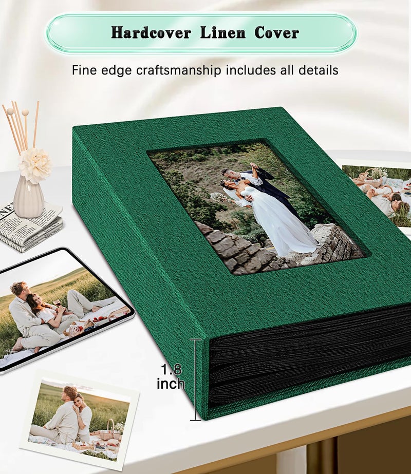 EJBLFE Ejblfe Photo Album 4x6 Linen Cover Slide-in Photo Album Book Can Holds 100 4x6 Photos with 50 Black Sheets for Family Wedding Baby and Holiday Pictures (Dark Green)  - Image 5
