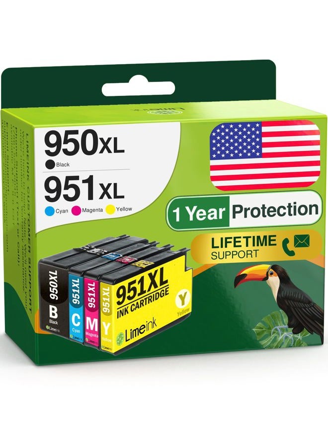 Limeink 4 Pack Compatible Ink Cartridges Replacement for HP 950 951 950XL 951XL for OfficeJet Pro 8100 8600 8610 8615 8620 8625 8630 Cartridge Combo Printer (1 Black 1 Cyan 1 Magenta 1 Yellow) - Image 1