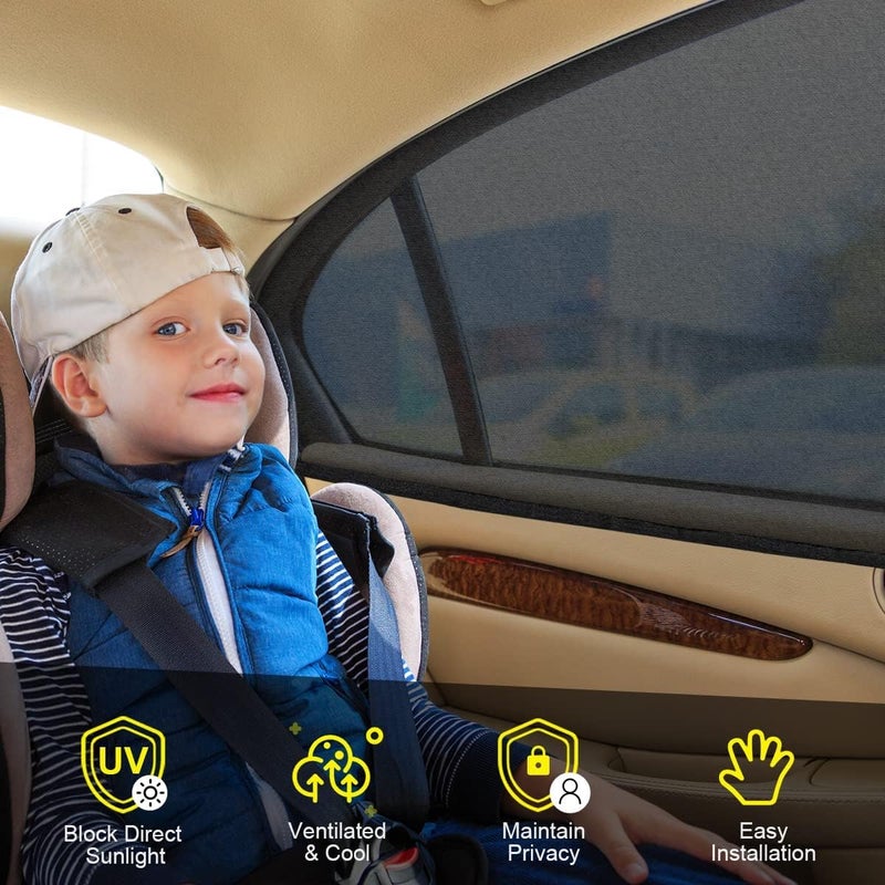 LSTRAGY Car Window Shades for Baby, 2 Pack Car Sun Shade for Baby Kids Adults Pet, Large Size Mesh Covers Rear Side Sun Shades for SUV MPV Block UV Rays & Privacy Protection(42"x23") - Image 2