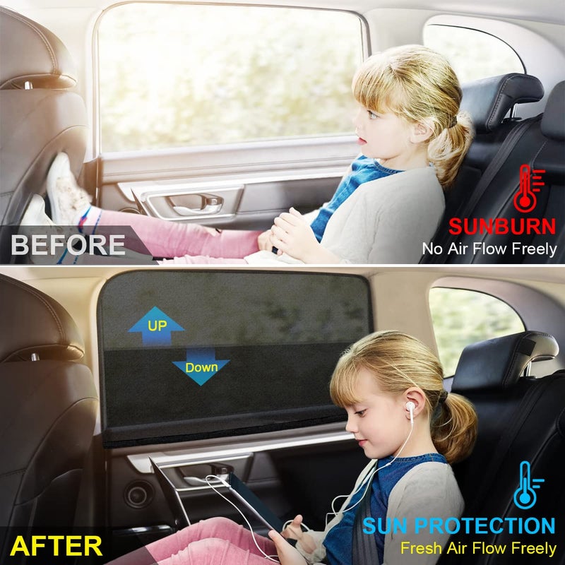 LSTRAGY Car Window Shades for Baby, 2 Pack Car Sun Shade for Baby Kids Adults Pet, Large Size Mesh Covers Rear Side Sun Shades for SUV MPV Block UV Rays & Privacy Protection(42"x23") - Image 3