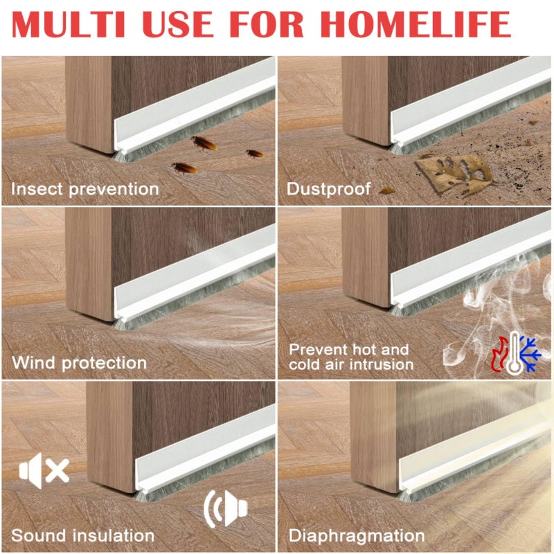 NAKBINX Door Sweep for Bottom of Door, 39.2" L Integrated Design with Brush, Self Adhesive Under Door Draft Stopper for Bottom of Door, Door Seal Dust/Noise/Hot or Cold Air Insulation, White 2" W - Image 5