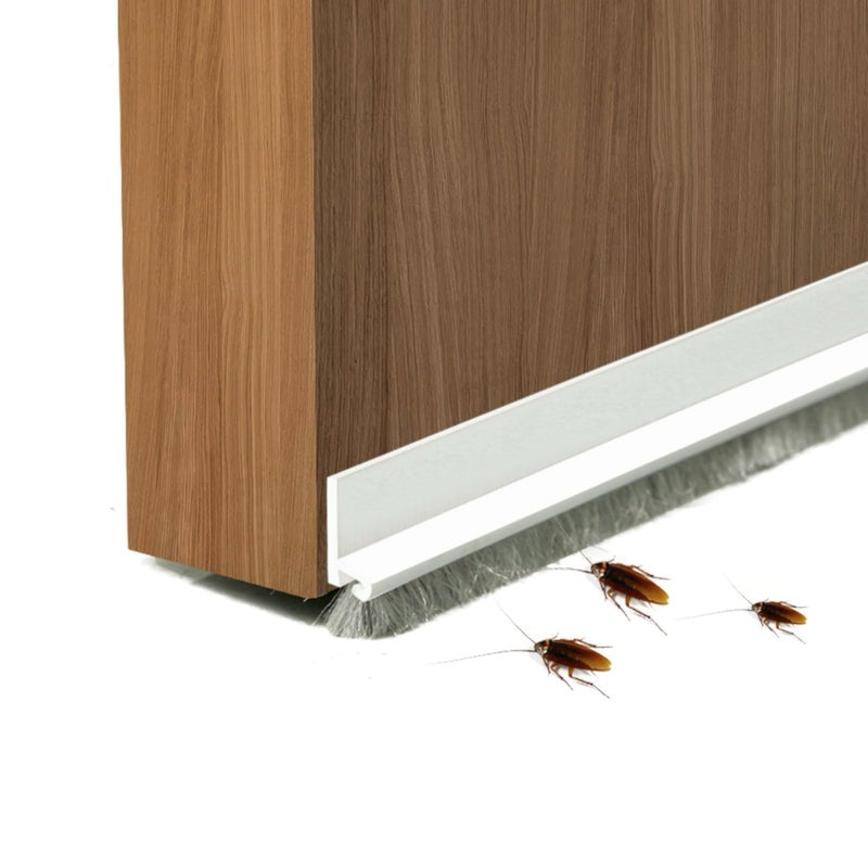 NAKBINX Door Sweep for Bottom of Door, 39.2" L Integrated Design with Brush, Self Adhesive Under Door Draft Stopper for Bottom of Door, Door Seal Dust/Noise/Hot or Cold Air Insulation, White 2" W - Image 1