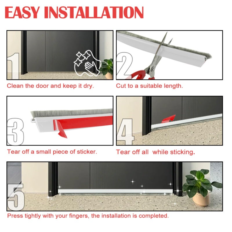 NAKBINX Door Sweep for Bottom of Door, 39.2" L Integrated Design with Brush, Self Adhesive Under Door Draft Stopper for Bottom of Door, Door Seal Dust/Noise/Hot or Cold Air Insulation, White 2" W - Image 4