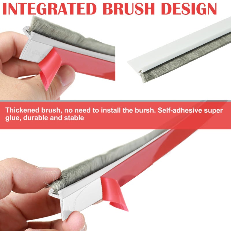 NAKBINX Door Sweep for Bottom of Door, 39.2" L Integrated Design with Brush, Self Adhesive Under Door Draft Stopper for Bottom of Door, Door Seal Dust/Noise/Hot or Cold Air Insulation, White 2" W - Image 2
