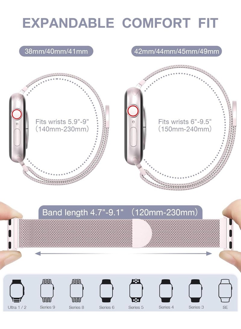 وايكيل سوار ميلانو الأصلي متوافق مع ساعة Apple Watch مقاس 38 مم - 49 مم - حزام معدني مغناطيسي قابل للتعديل لسلسلة iWatch 10/9/8/7/6/5/4/3/2/1، Ultra، SE - للنساء والرجال (وردي وردي) - Image 4