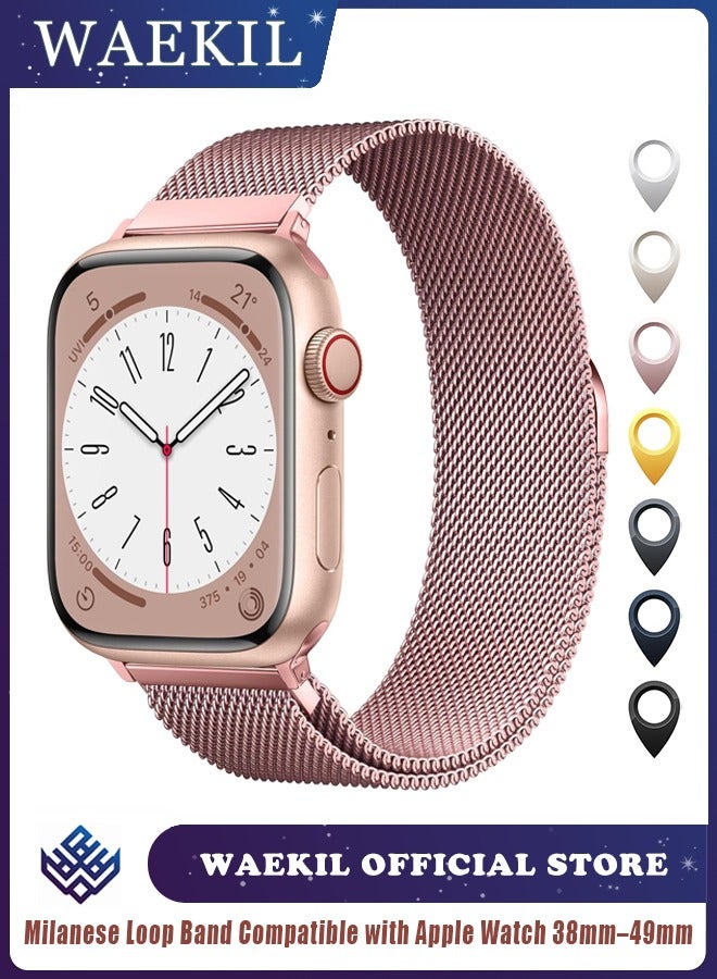 وايكيل سوار ميلانو الأصلي متوافق مع ساعة Apple Watch مقاس 38 مم - 49 مم - حزام معدني مغناطيسي قابل للتعديل لسلسلة iWatch 10/9/8/7/6/5/4/3/2/1، Ultra، SE - للنساء والرجال (وردي وردي) - Image 1