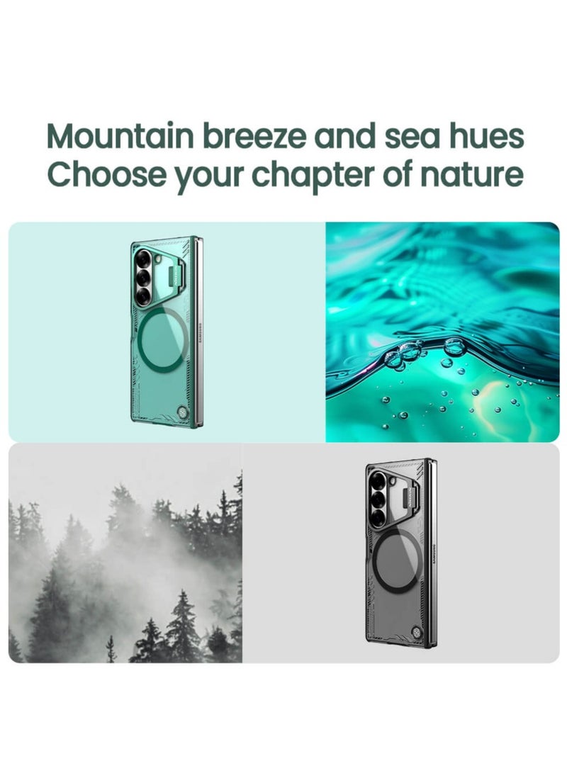 Nillkin Iceblade Magnetic Camera Protection Case for Samsung Galaxy Z Fold 6 5G – Green, Eco-Friendly Bio-Based Material, Aerospace Aluminum Stand, MagSafe Compatible, Anti-Slip Textured Surface