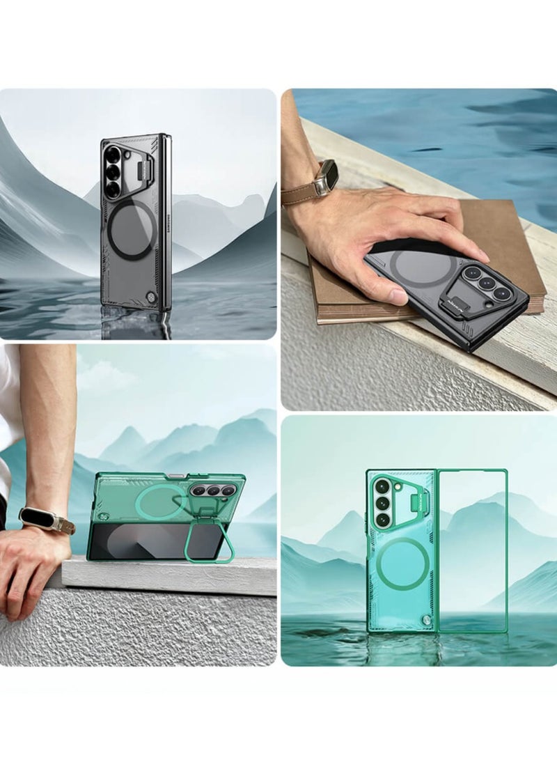 Nillkin Iceblade Magnetic Camera Protection Case for Samsung Galaxy Z Fold 6 5G – Green, Eco-Friendly Bio-Based Material, Aerospace Aluminum Stand, MagSafe Compatible, Anti-Slip Textured Surface