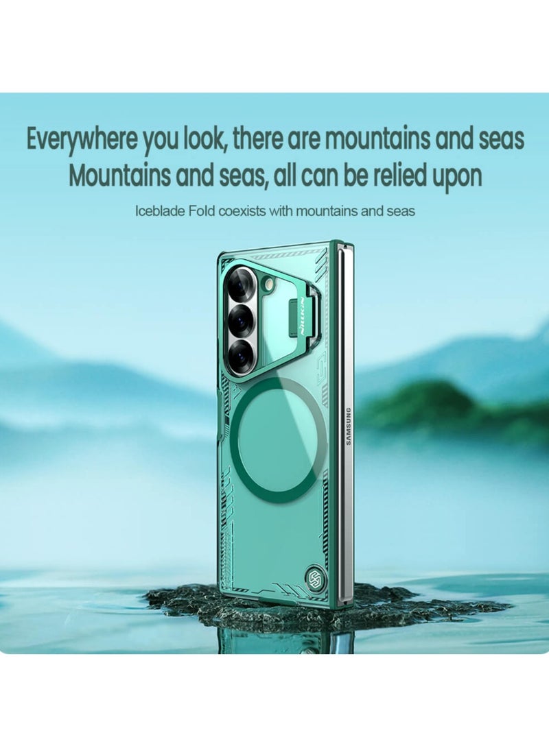 Nillkin Iceblade Magnetic Camera Protection Case for Samsung Galaxy Z Fold 6 5G – Green, Eco-Friendly Bio-Based Material, Aerospace Aluminum Stand, MagSafe Compatible, Anti-Slip Textured Surface