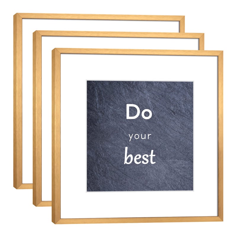 DEKWINN 12x12 Picture Frame Set of 3 with Real Glass Bronze Aluminum Photo Frame for Pictures or posters 8x8 with Mat or 12x12 Without Mat Wall Mounting or Tabletop display