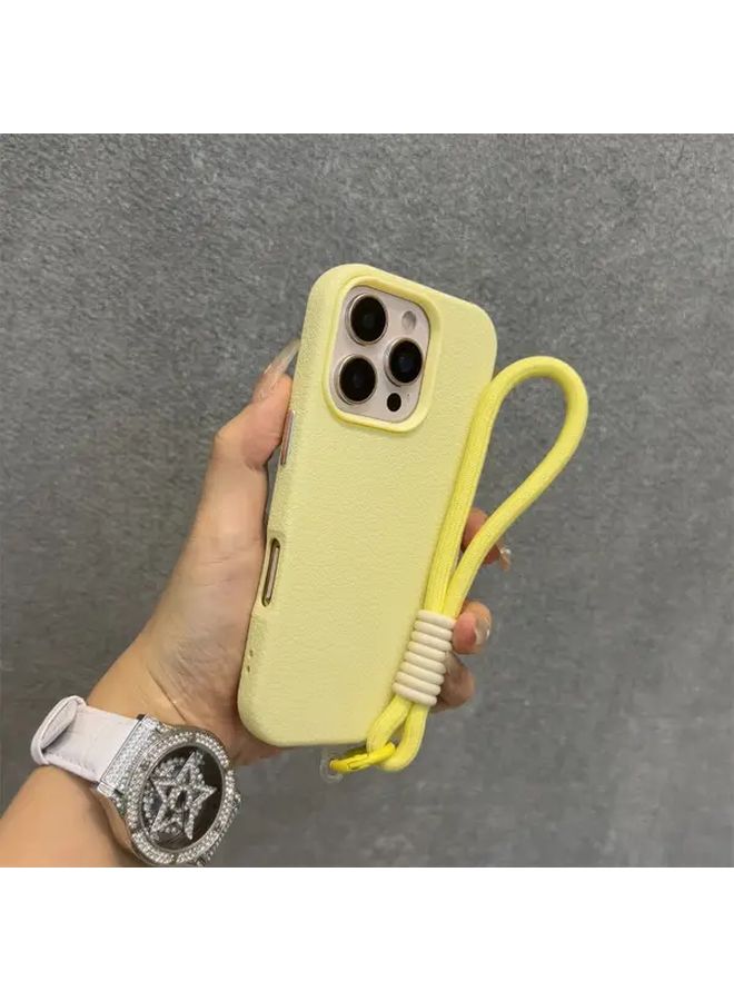 Stylish Case For Iphone 16 Pro Max High Quality Faux Leather Exterior Accurate Button Openings Shock Resistant Cover Yellow - Image 5