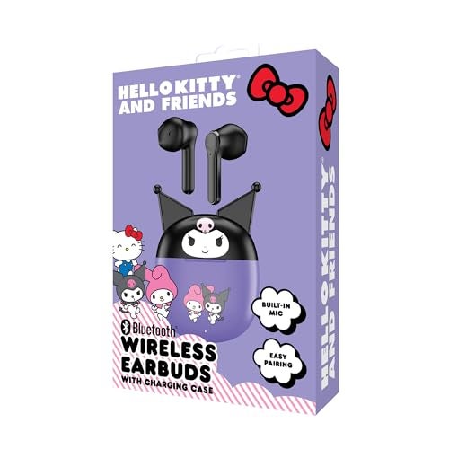 Hello Kitty Bluetooth Wireless Earbuds with Charging Case - Built-in Mic, Easy Pairing, Cute Design, Purple and Black, Perfect for Kids, Teens Fans - Image 3