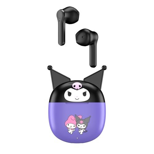 Hello Kitty Bluetooth Wireless Earbuds with Charging Case - Built-in Mic, Easy Pairing, Cute Design, Purple and Black, Perfect for Kids, Teens Fans - Image 1