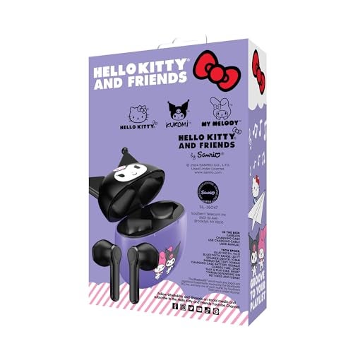Hello Kitty Bluetooth Wireless Earbuds with Charging Case - Built-in Mic, Easy Pairing, Cute Design, Purple and Black, Perfect for Kids, Teens Fans - Image 4
