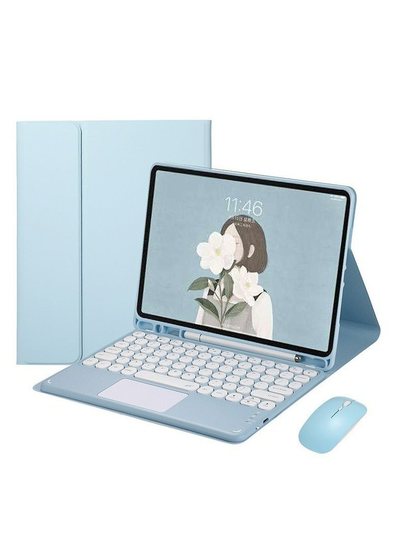 Bilingual keyboard case with mouse for Samsung Tab S9 FE 10.9 inch SM-X510/X516 , touchpad keyboard case retro round keys with mouse cute colorful keyboard built-in touchpad.