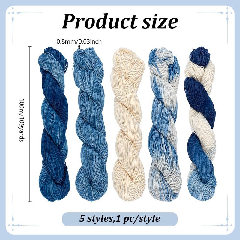 FREEBLOSS 5Pcs Sashiko Thread Sashiko Kit Sashiko Skein Natural Plant Blue Dyed Sashiko Cotton Embroidery Thread Japanese Quilting & Embroidery Sashiko Kit Supplies 110 Yards*5 Colors - Image 2