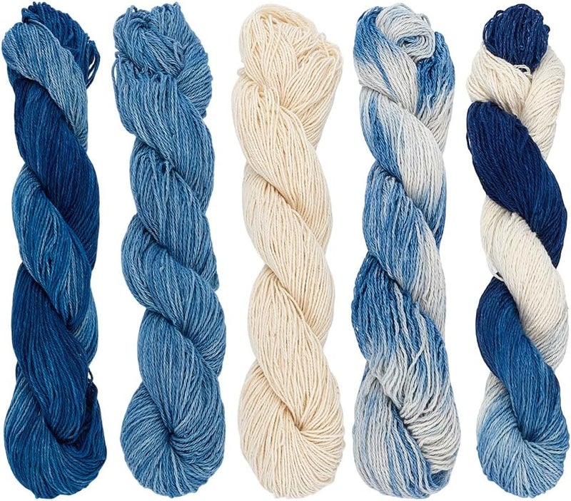 FREEBLOSS 5Pcs Sashiko Thread Sashiko Kit Sashiko Skein Natural Plant Blue Dyed Sashiko Cotton Embroidery Thread Japanese Quilting & Embroidery Sashiko Kit Supplies 110 Yards*5 Colors - Image 1