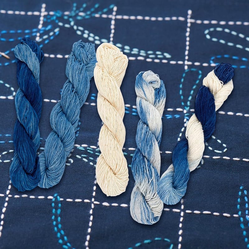 FREEBLOSS 5Pcs Sashiko Thread Sashiko Kit Sashiko Skein Natural Plant Blue Dyed Sashiko Cotton Embroidery Thread Japanese Quilting & Embroidery Sashiko Kit Supplies 110 Yards*5 Colors - Image 4