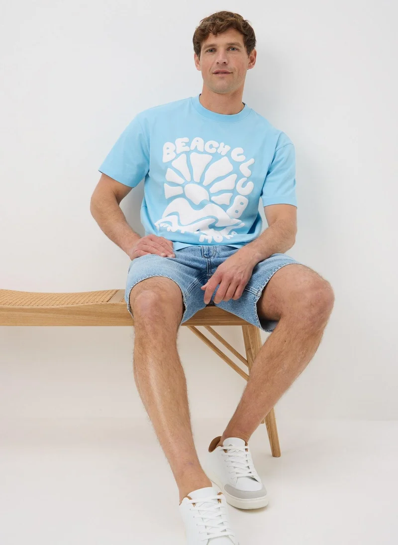 Matalan Blue Graphic Stencil Detail T-Shirt