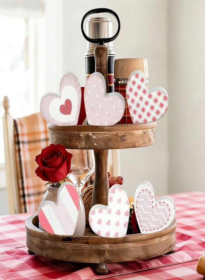 Yewfold 6Pcs Valentine's Day Wooden Hearts Tiered Tray Decor, Farmhouse Distressed Pink Heart Shaped Love Signs Table Decor for Home Office Tabletop - Image 4