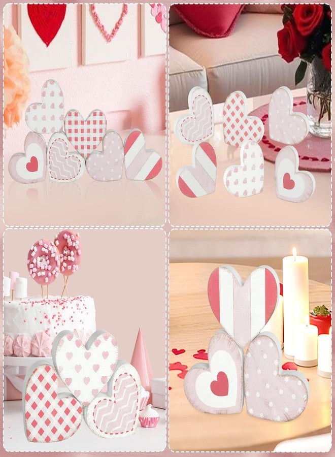 Yewfold 6Pcs Valentine's Day Wooden Hearts Tiered Tray Decor, Farmhouse Distressed Pink Heart Shaped Love Signs Table Decor for Home Office Tabletop - Image 5
