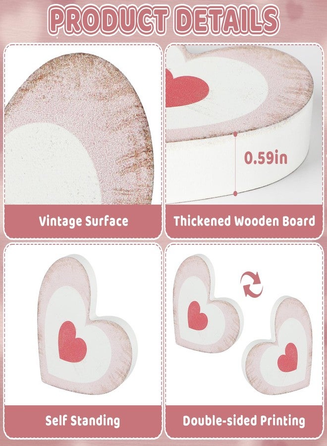 Yewfold 6Pcs Valentine's Day Wooden Hearts Tiered Tray Decor, Farmhouse Distressed Pink Heart Shaped Love Signs Table Decor for Home Office Tabletop - Image 3