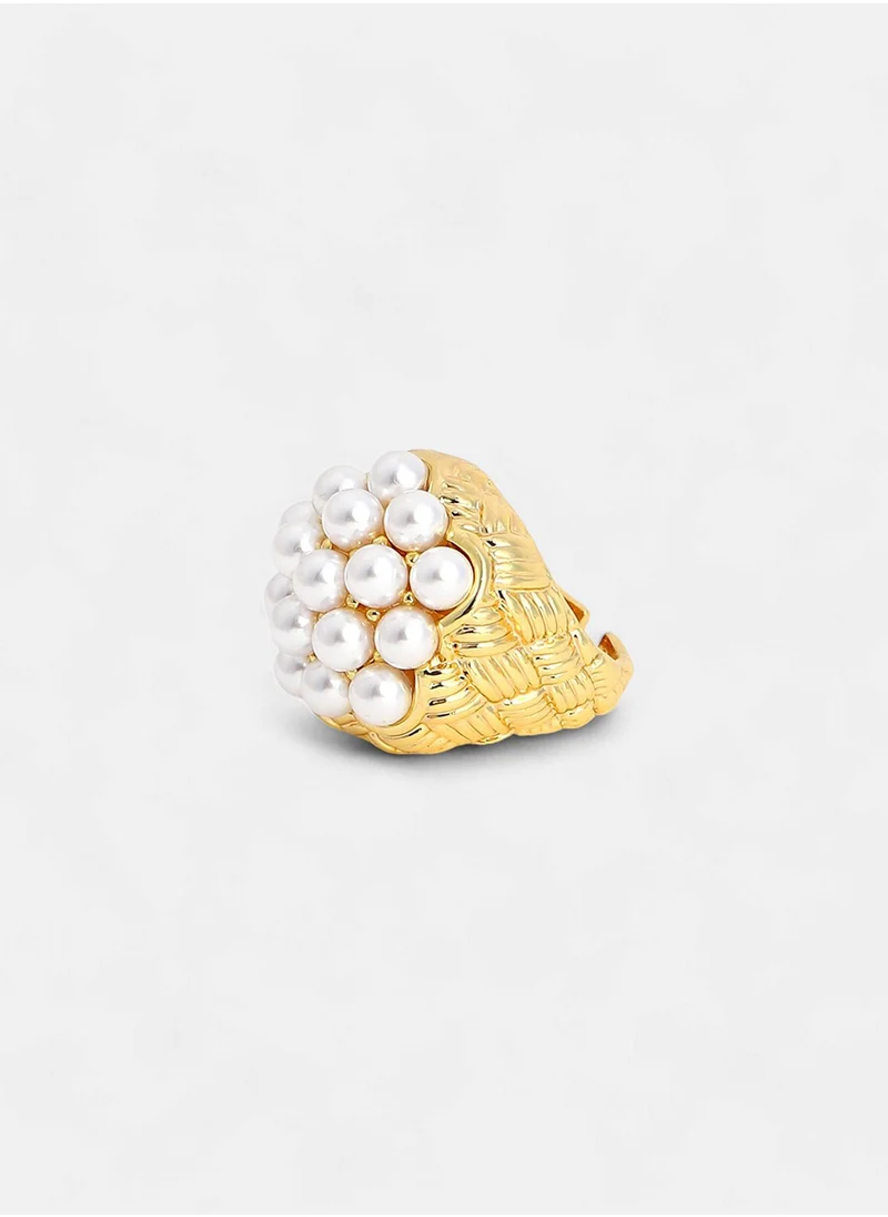 SOHI The Elizabethan Pearls Beaded Adjustable Statement Finger Ring
