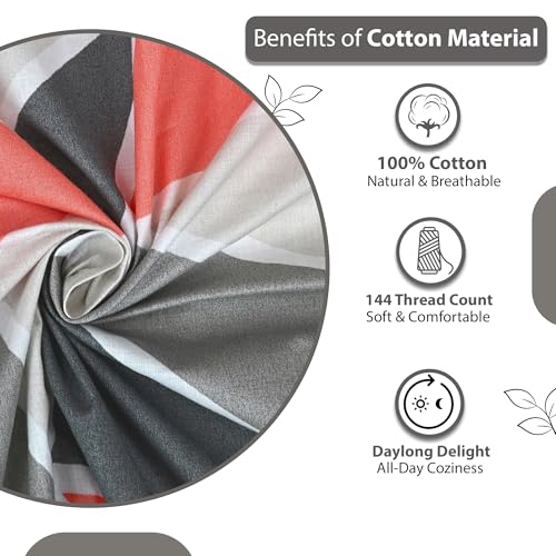 Divine Casa 144 TC 100% Cotton Bedsheet for Single Bed with 1 Pillow Cover (Size 145 X 223 cm, Geometric, Red Grey) - Image 4