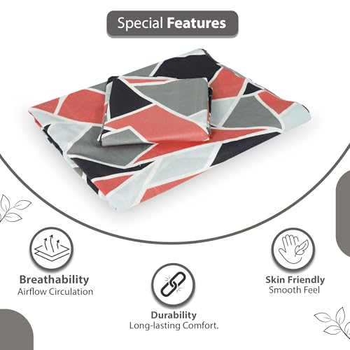 Divine Casa 144 TC 100% Cotton Bedsheet for Single Bed with 1 Pillow Cover (Size 145 X 223 cm, Geometric, Red Grey) - Image 3