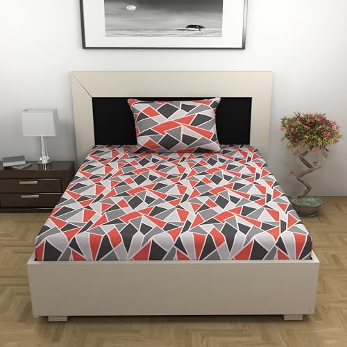 Divine Casa 144 TC 100% Cotton Bedsheet for Single Bed with 1 Pillow Cover (Size 145 X 223 cm, Geometric, Red Grey) - Image 2