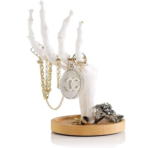Suck UK Gothic Decor - Skeleton Hand - Gothic Home Decor - Jewelry Holder - Goth Gifts For Women - Jewelry Organizer - Halloween Decorations - Goth Desk Accessories | Ring Holder | Trinket Dish White - Image 4