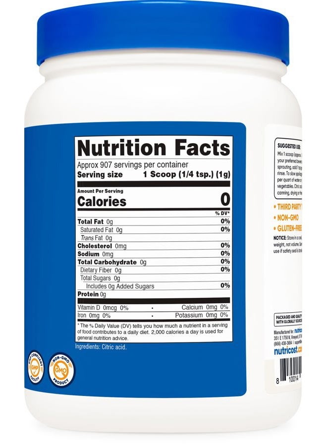 Nutricost مسحوق حمض الستريك (2LB) - غير معدل وراثيًا، خالي من الغلوتين - Image 5