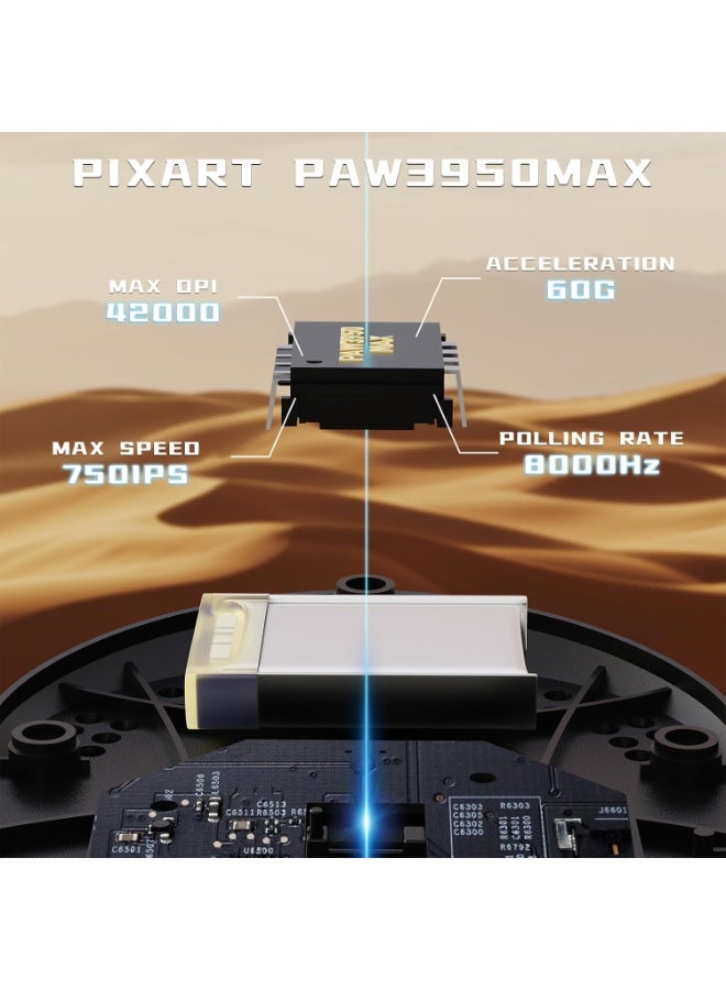 هجوم القرش ماوس ألعاب لاسلكي V5 خفيف الوزن للغاية 53 جرامًا، مستشعر بصري PAW3950MAX بدقة 42 ألف نقطة في البوصة، وحدة تحكم دقيقة Nordic 52840، 20000 إطار في الثانية، معدل استطلاع 8 كيلو هرتز، مستقبل LED، اتصال ثلاثي الأوضاع BT/2.4G/سلكي، بطارية قابلة لإعادة الشحن 500 مللي أمبير في الساعة - Image 5