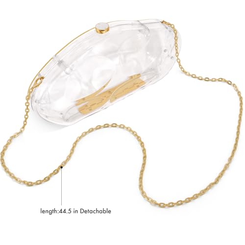 NEWROGENG Acrylic Clutch Purse for Women Evening Bag, Irregular Shell Acrylic Purse Box Clutch with Chain for Party Wedding Prom, Clear - Image 5