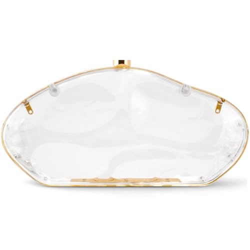 NEWROGENG Acrylic Clutch Purse for Women Evening Bag, Irregular Shell Acrylic Purse Box Clutch with Chain for Party Wedding Prom, Clear - Image 1