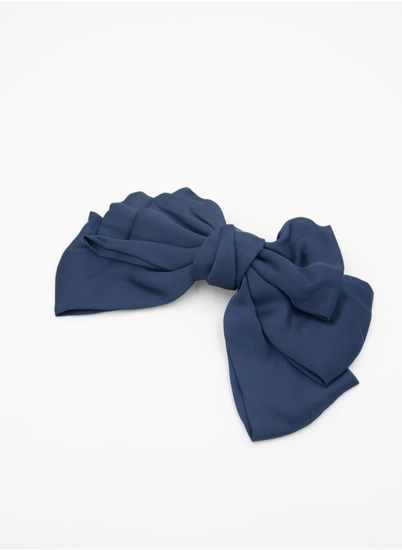 D'Daniela - Large Dark Blue Hair Barrete Bow Hair Clip - Image 1