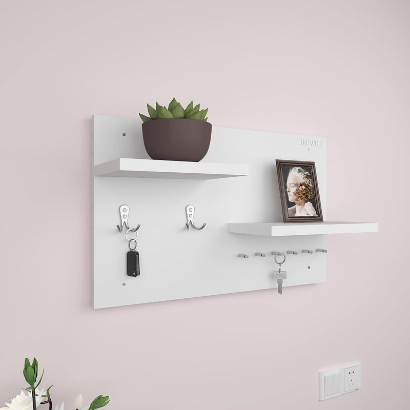 Redwud Redwud Cintage Engineered Wood Multipurpose Decorative Key Holder with Stylish Shelf for Home Hooks for Wall Home Decor Itmes Stylish Key Holder for Office Living Room White  - Image 3
