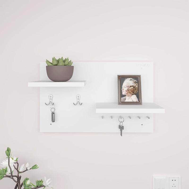Redwud Redwud Cintage Engineered Wood Multipurpose Decorative Key Holder with Stylish Shelf for Home Hooks for Wall Home Decor Itmes Stylish Key Holder for Office Living Room White  - Image 1