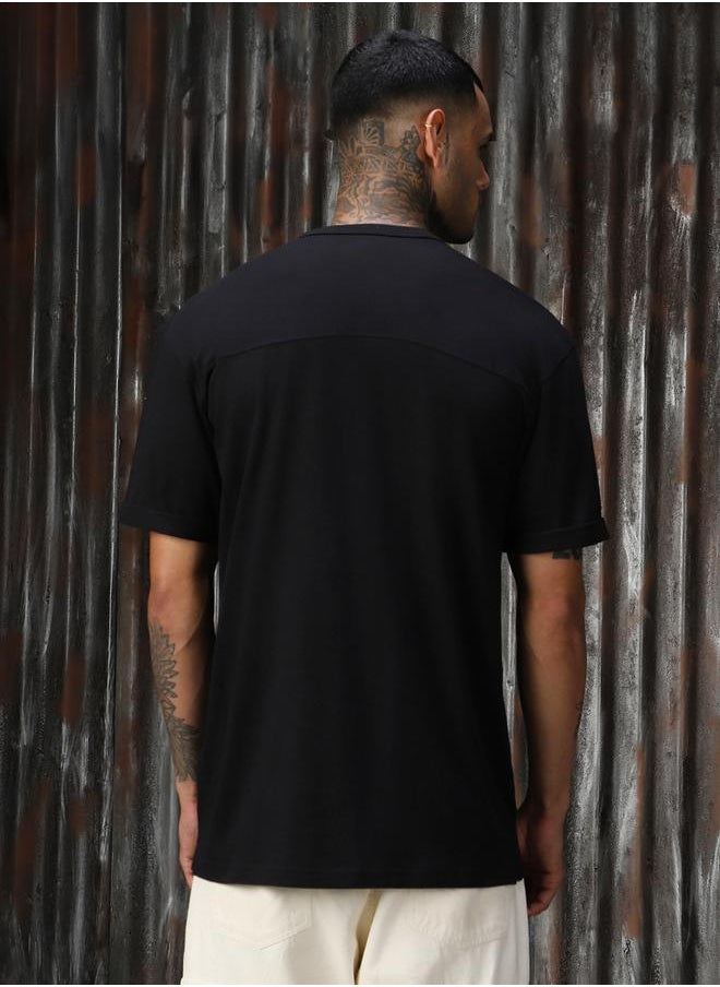 HIGH STAR Men's Black 100% Cotton Solid Relaxed Fit T-Shirt  - Image 4