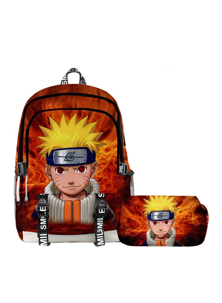 Naruto backpack + double-layer pencil case two-piece suit men and women leisure sports travel backpack student school backpack - Image 1