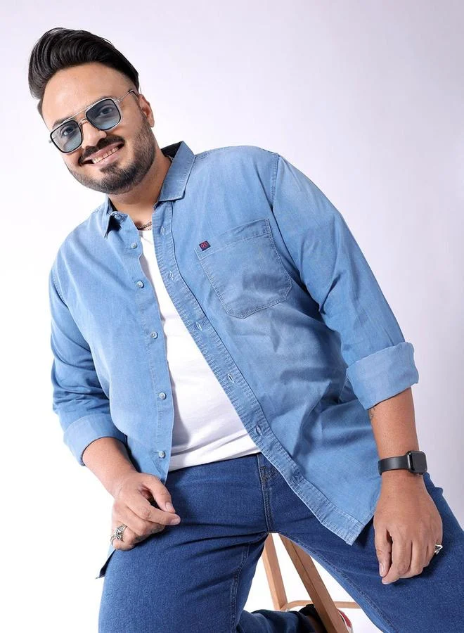 تايك تو قميص رجالي بمقاس كبير دنيم كاجوال