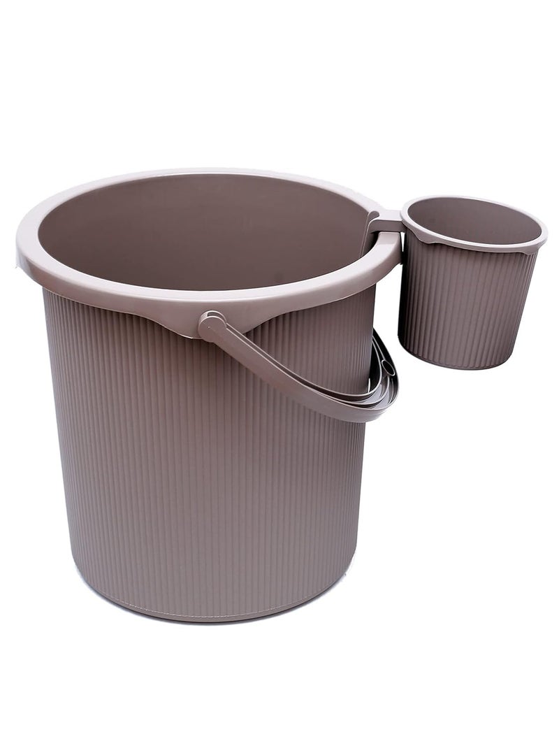 Regalo Regalo Round Ribbed Funk 3 Pcs Bathroom Set Bucket 25LMug 15LStool RoundDark Brown  - Image 2