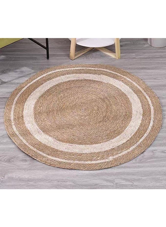 HOME TASTE سجادة جوت دائرية من الألياف الطبيعية من هوم تيست سجادة جوت منطقة سجادة جوت ناعمة سجادة مضفرة للاستخدام الداخلي والخارجي مطبخ غرفة نوم غرفة معيشة ممرات مدخل (سجادة جوت خط 100X100 سم) - Image 5