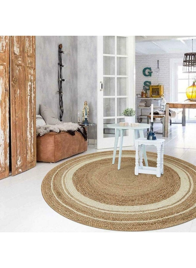 HOME TASTE سجادة جوت دائرية من الألياف الطبيعية من هوم تيست سجادة جوت منطقة سجادة جوت ناعمة سجادة مضفرة للاستخدام الداخلي والخارجي مطبخ غرفة نوم غرفة معيشة ممرات مدخل (سجادة جوت خط 100X100 سم) - Image 3
