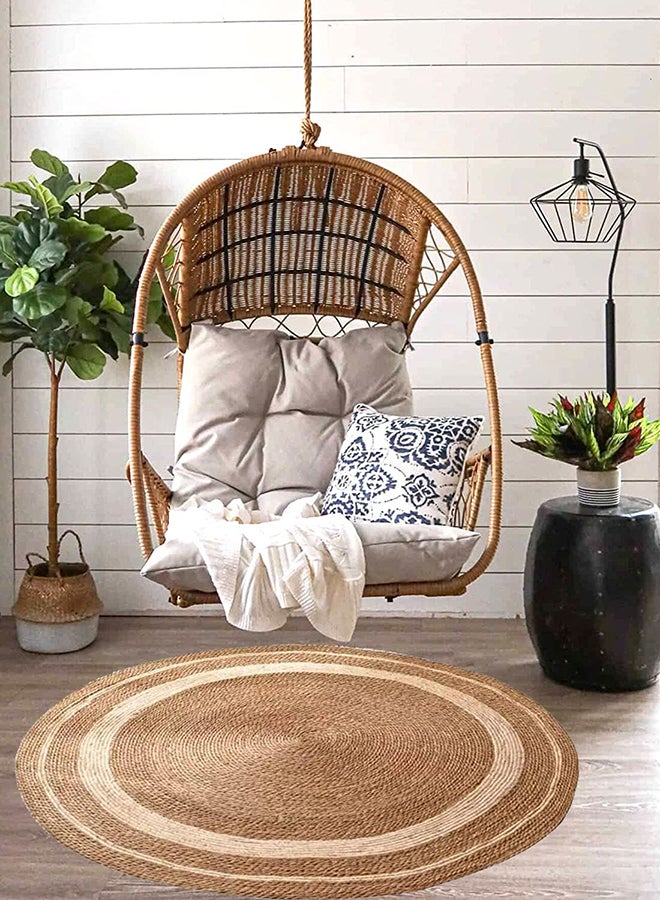 HOME TASTE سجادة جوت دائرية من الألياف الطبيعية من هوم تيست سجادة جوت منطقة سجادة جوت ناعمة سجادة مضفرة للاستخدام الداخلي والخارجي مطبخ غرفة نوم غرفة معيشة ممرات مدخل (سجادة جوت خط 100X100 سم) - Image 1