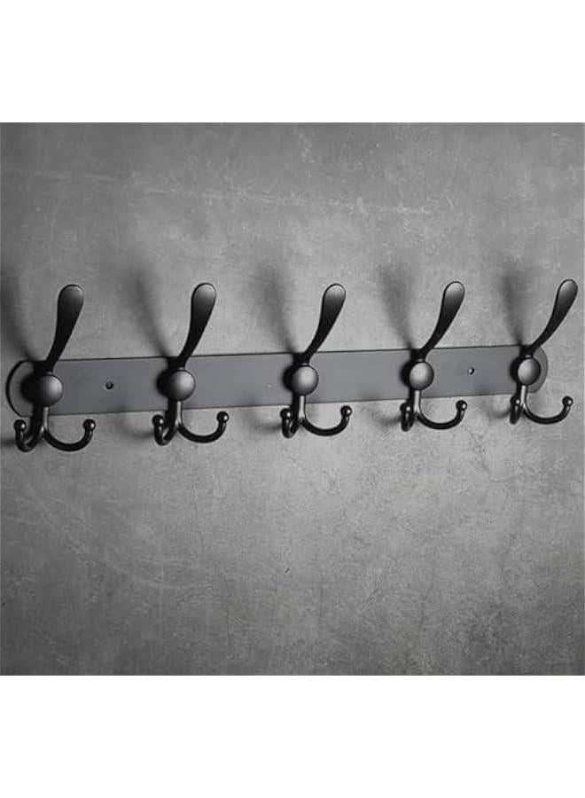 2 Pack Coat Rack Wall Mounted, Heavy Duty Stainless Steel with 5 Tri Hooks Metal Coat Hooks Rail for Hanging Coats, Hanger, Hat, Towel, Backpack, Robes, Mudroom, Bathroom (Black) - Image 4