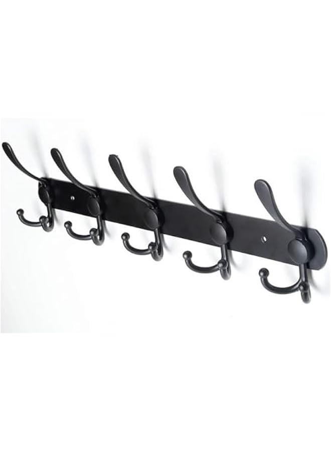 2 Pack Coat Rack Wall Mounted, Heavy Duty Stainless Steel with 5 Tri Hooks Metal Coat Hooks Rail for Hanging Coats, Hanger, Hat, Towel, Backpack, Robes, Mudroom, Bathroom (Black) - Image 2