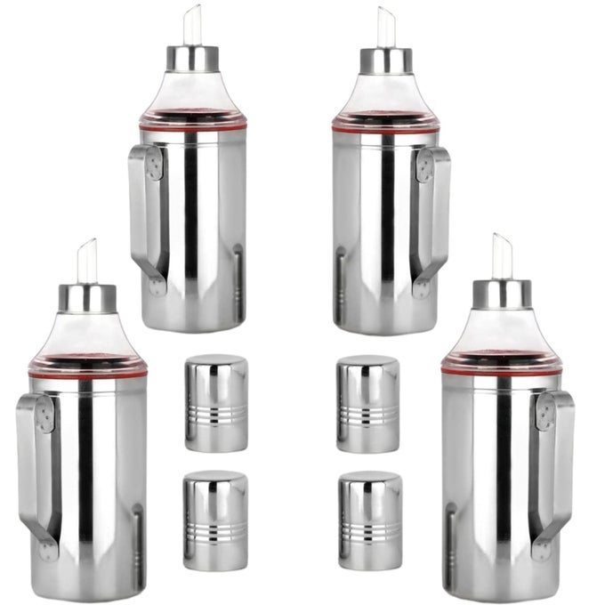 STEEL OIL DISPENSER OIL POURER I OIL POT I LEAKPROOF OIL NOZZLE DROPPER BOTTLE CONTAINER FOR HOME KITCHEN RESTAURANT HOTEL USE 1000 ML PACK OF 4