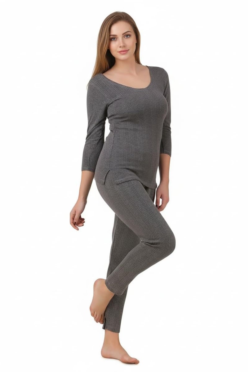 HAP Women's Quilted Thermal Set Top & Trouser Set (Dark Grey)_XS - Image 2